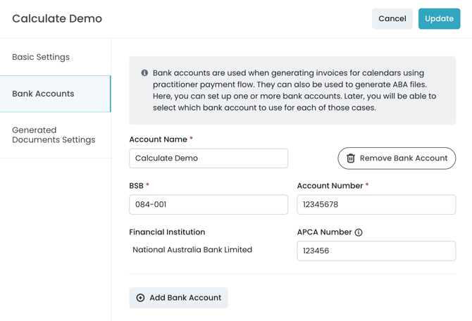 Billing Entity Bank Account
