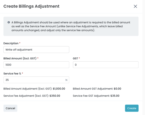 Create Billings Adjustment