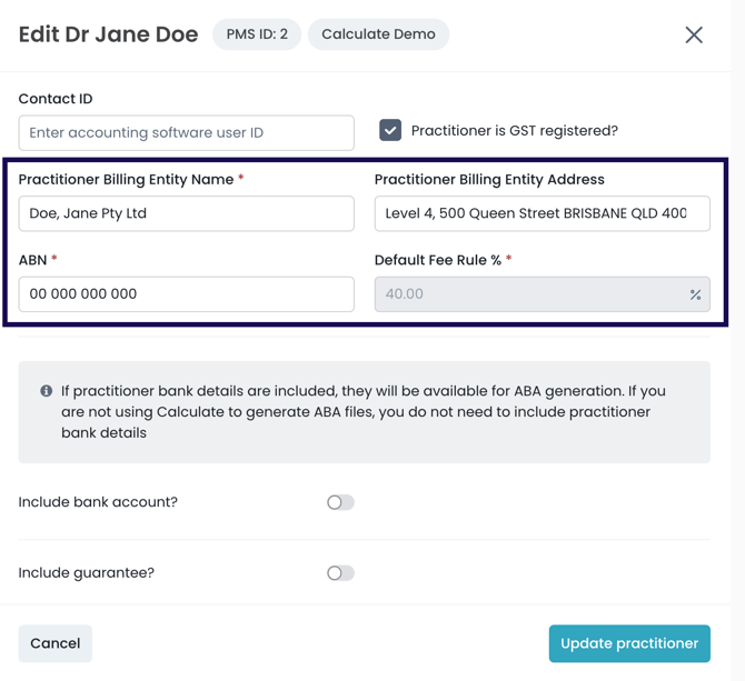 Practitioner Bank Account
