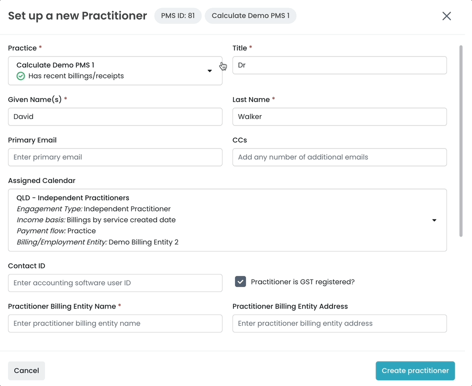 Set up a new practitioner1