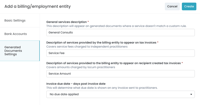 generated doc settings